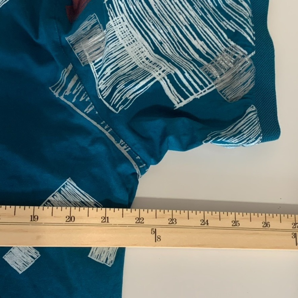 Barabas Men's 2XL‎ Polo Shirt Teal Blue White Abstract Geometric Squares Stretch - Picture 7 of 8